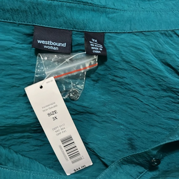Westbound Woman rich teal long sleeved blouse, size 3X, NWT. - Picture 5 of 8